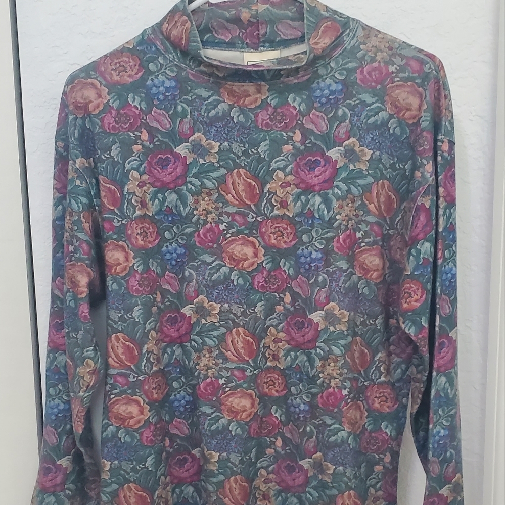 Vintage LL Bean Floral Turtleneck